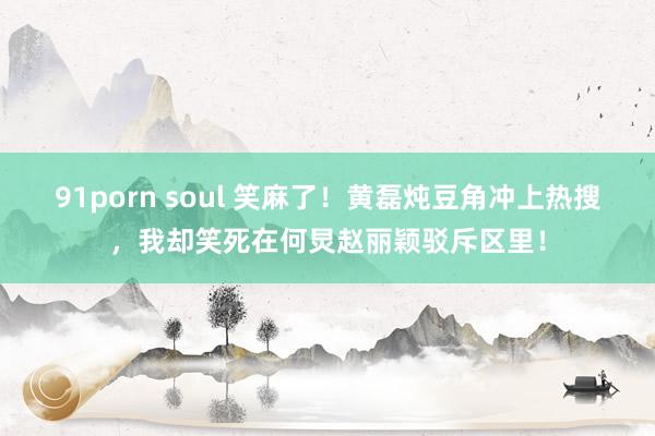 91porn soul 笑麻了！黄磊炖豆角冲上热搜，我却笑死在何炅赵丽颖驳斥区里！