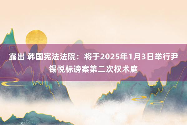 露出 韩国宪法法院：将于2025年1月3日举行尹锡悦标谤案第二次权术庭