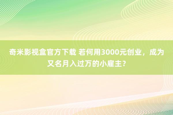 奇米影视盒官方下载 若何用3000元创业，成为又名月入过万的小雇主？